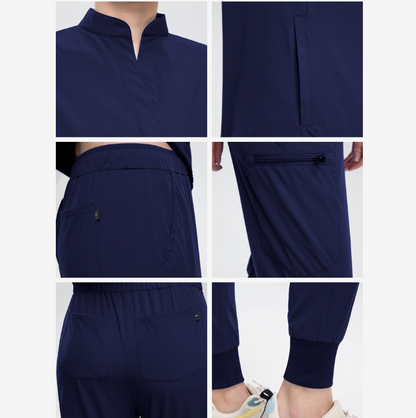 High Collar Scrubs Set for Women Sleeveless Top & Pants