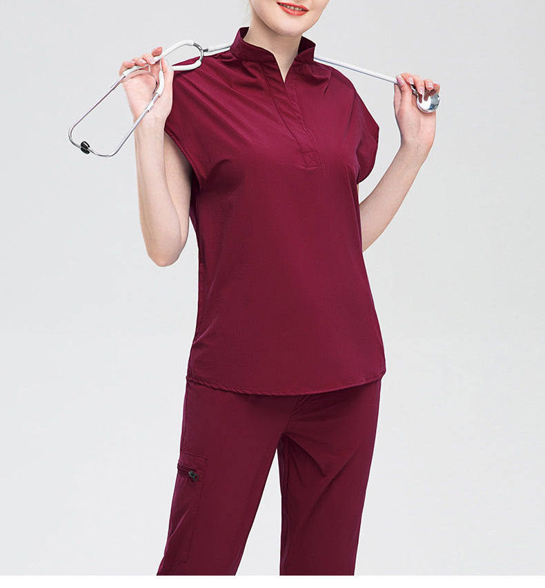 High Collar Scrubs Set for Women Sleeveless Top & Pants