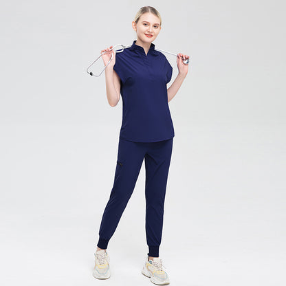 High Collar Scrubs Set for Women Sleeveless Top & Pants