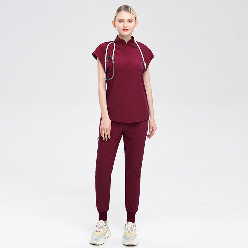 High Collar Scrubs Set for Women Sleeveless Top & Pants